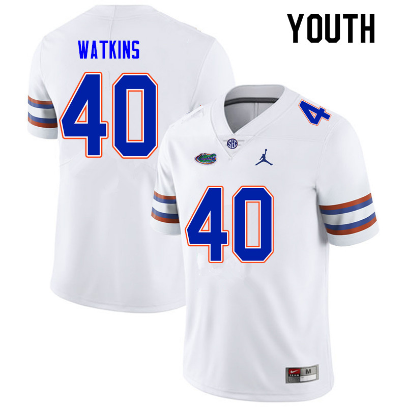 Youth #40 Jacob Watkins Florida Gators College Football Jerseys Sale-White - Click Image to Close